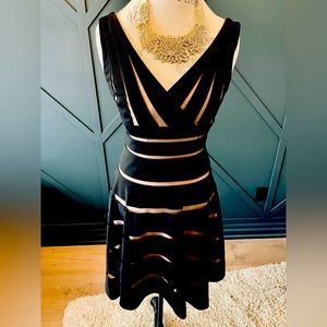 Stunning BA Nites Cocktail Dress! Black & Black Sheer. Nude liner. Size 4.